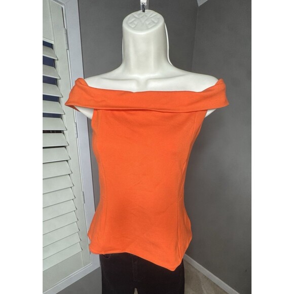 EXPRESS off-shoulder orange top side zip Spring Summer SZ SMALL *read* - Picture 3 of 13